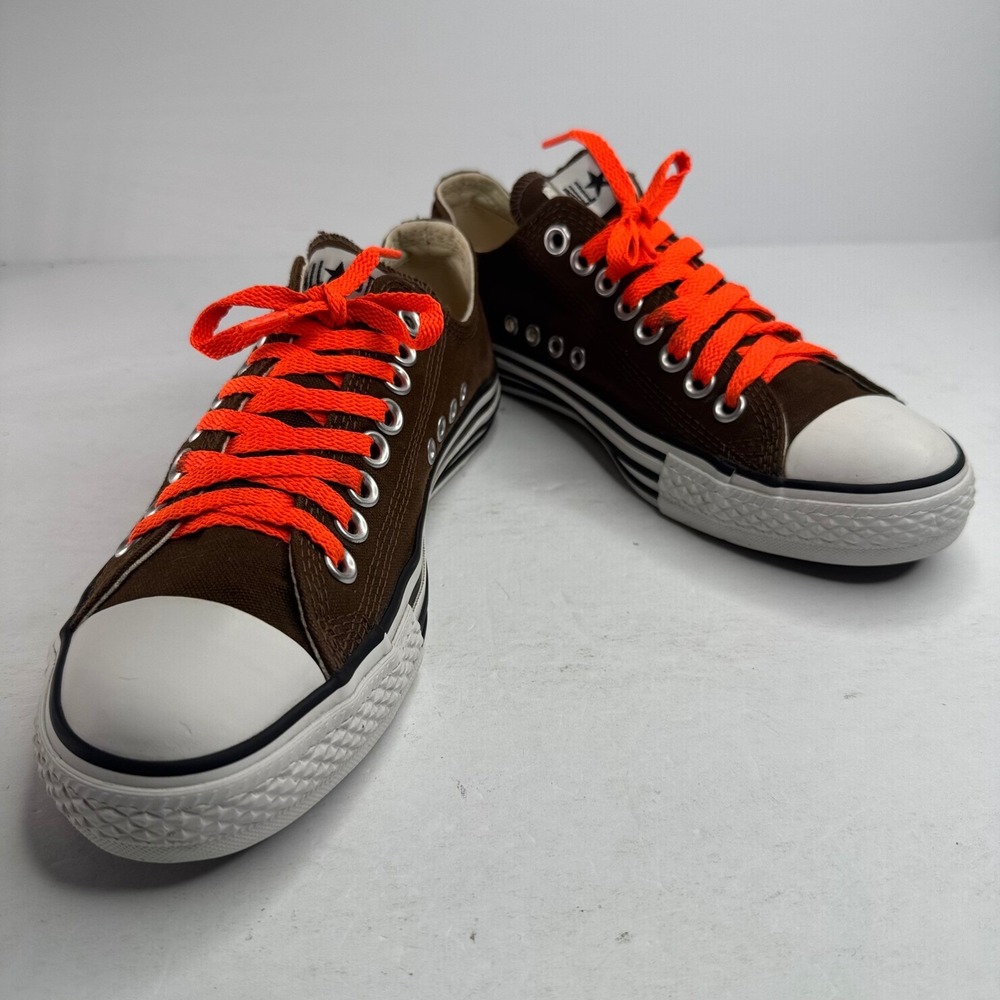 Converse Chuck Taylor All Star Brown Striped Midsole Neon Orange Laces Womens 8 - Picture 7 of 8